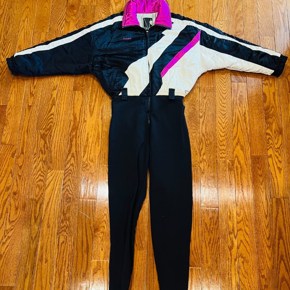 VTG 80s 90s Raven Skiwear Women One Piece Ski Suit Ladies Size 12